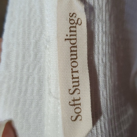 Soft surroundings textured white short sleeve with lace inset back - Picture 5 of 7